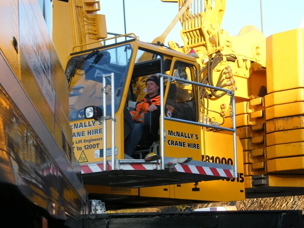 Operator in the cab of McNally’s 500t Liebherr crane