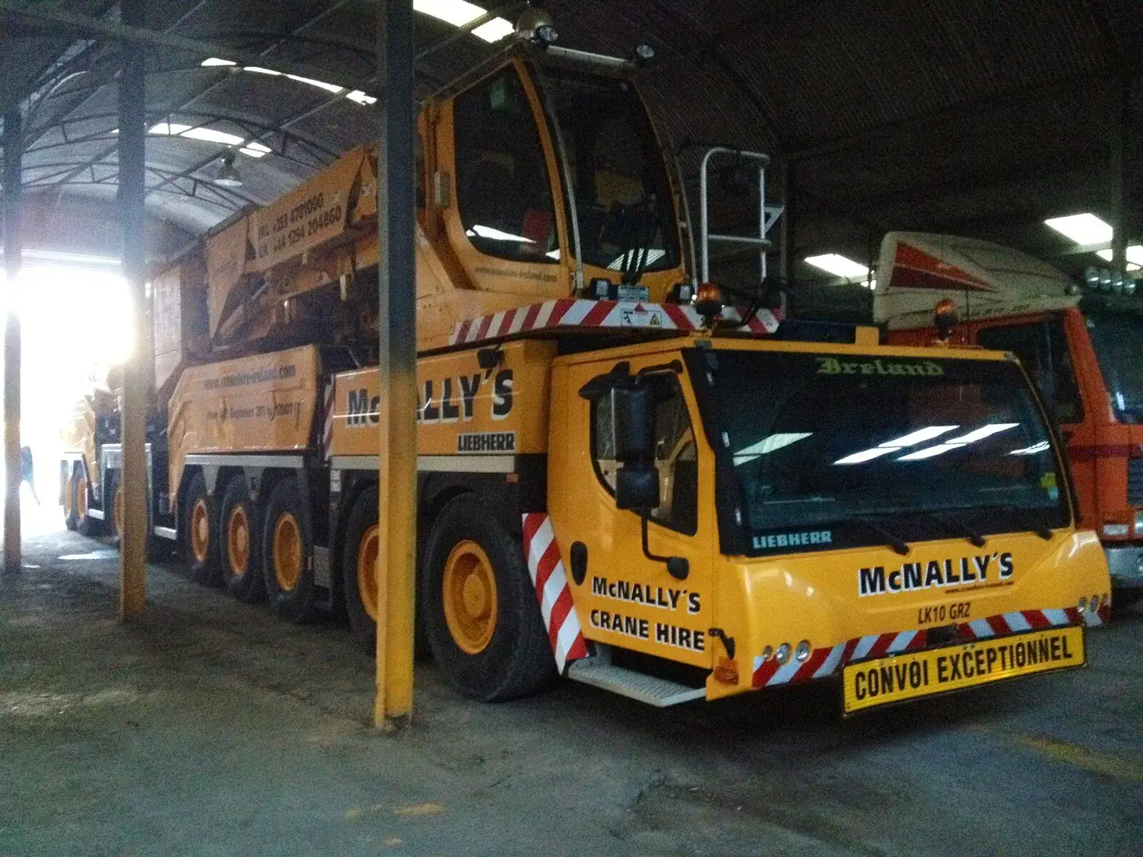 McNally’s all-terrain crane inside the workshop for maintenance