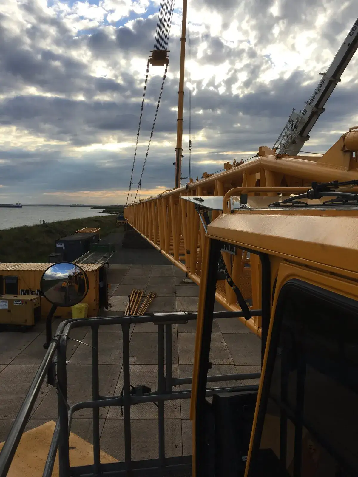 View from the LG1750 cab over the water with the hook block in view