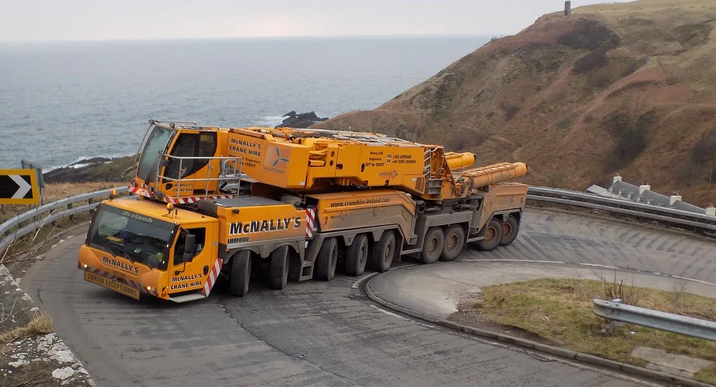 McNally’s Liebherr LTM 11200 rounding the hairpin on the Berriedale Braes, A9, Scottish Highlands