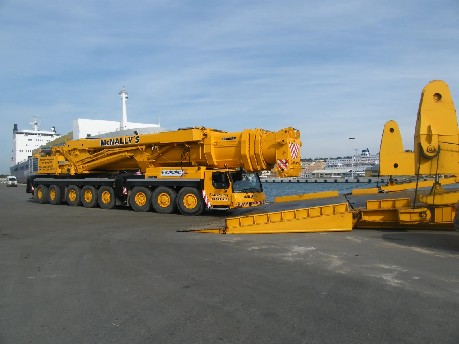 McNally’s Liebherr LTM 11200 unloaded at the port in Sardinia