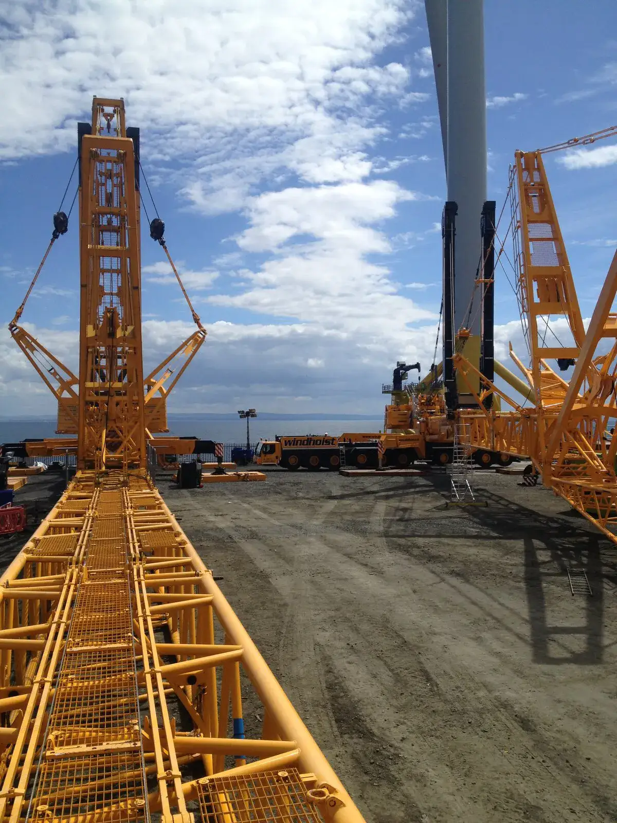 Crawler crane lattice boom laid out for assembly at Methil