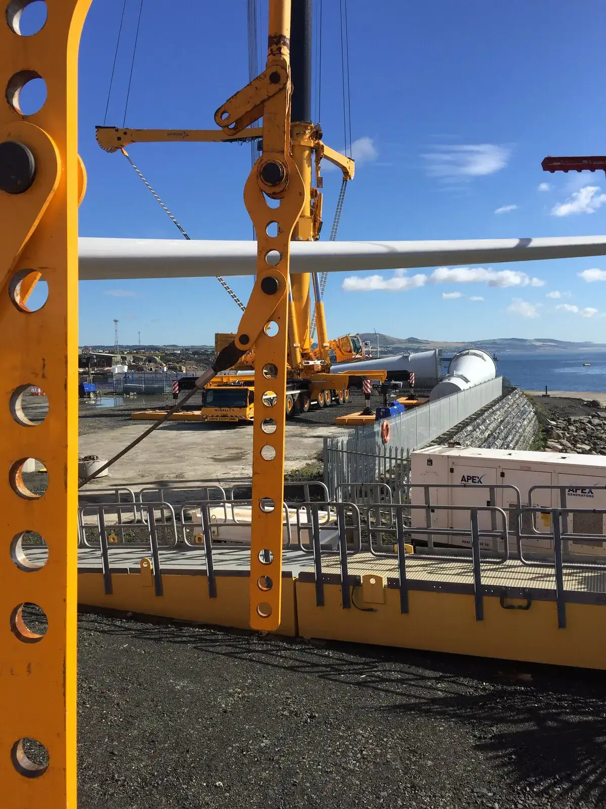 View through the crane structure over the Firth of Forth at Methil