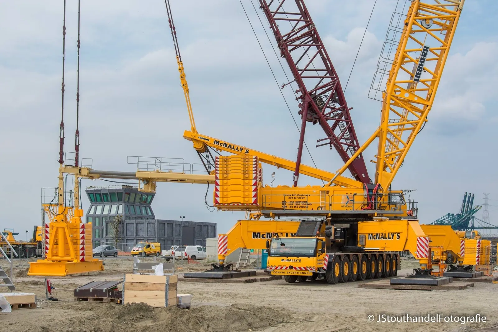 McNally’s crawler crane rigged on a hardstand beside a second lattice crane
