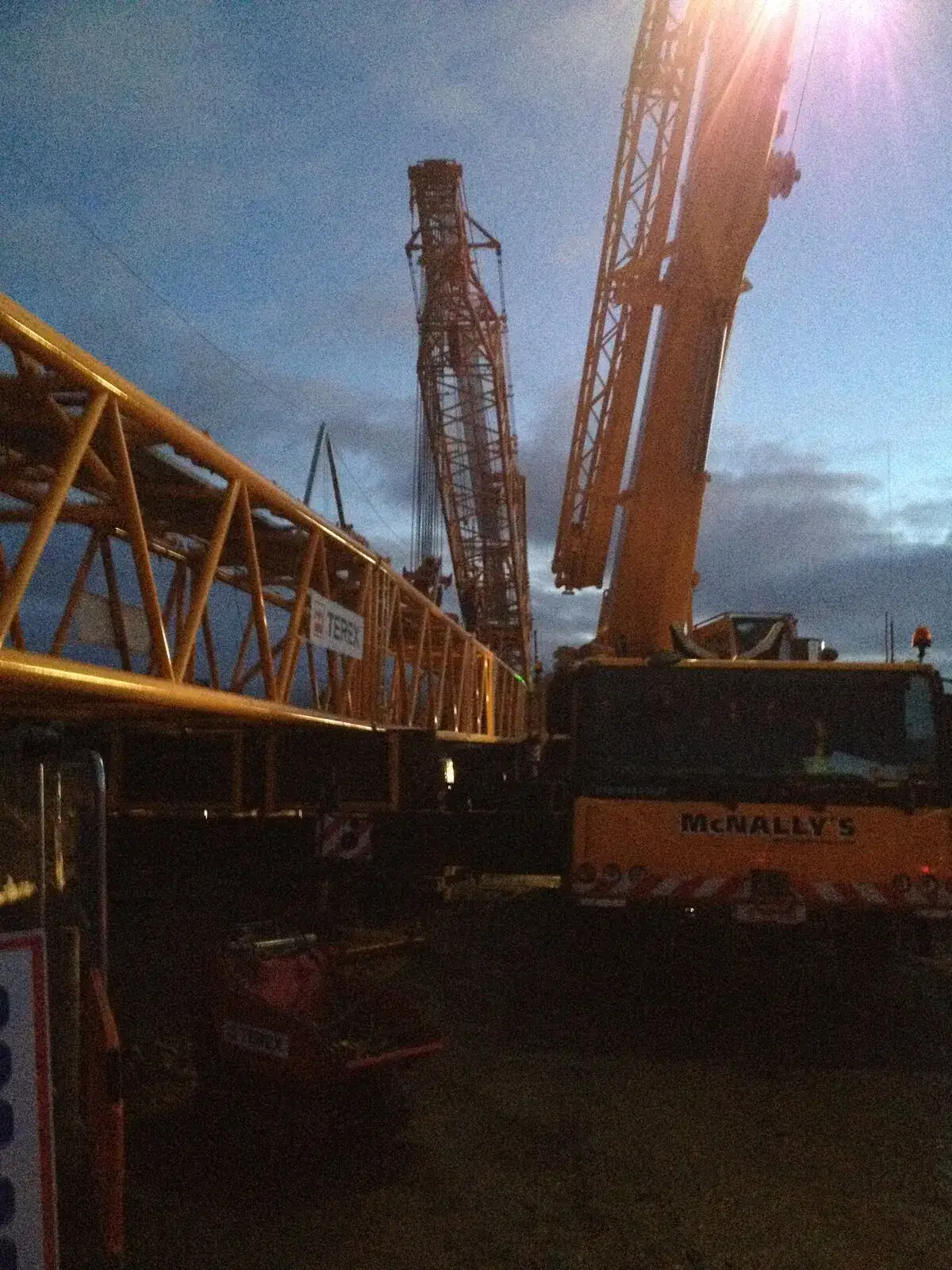 TC2800 lattice boom against a low winter sun