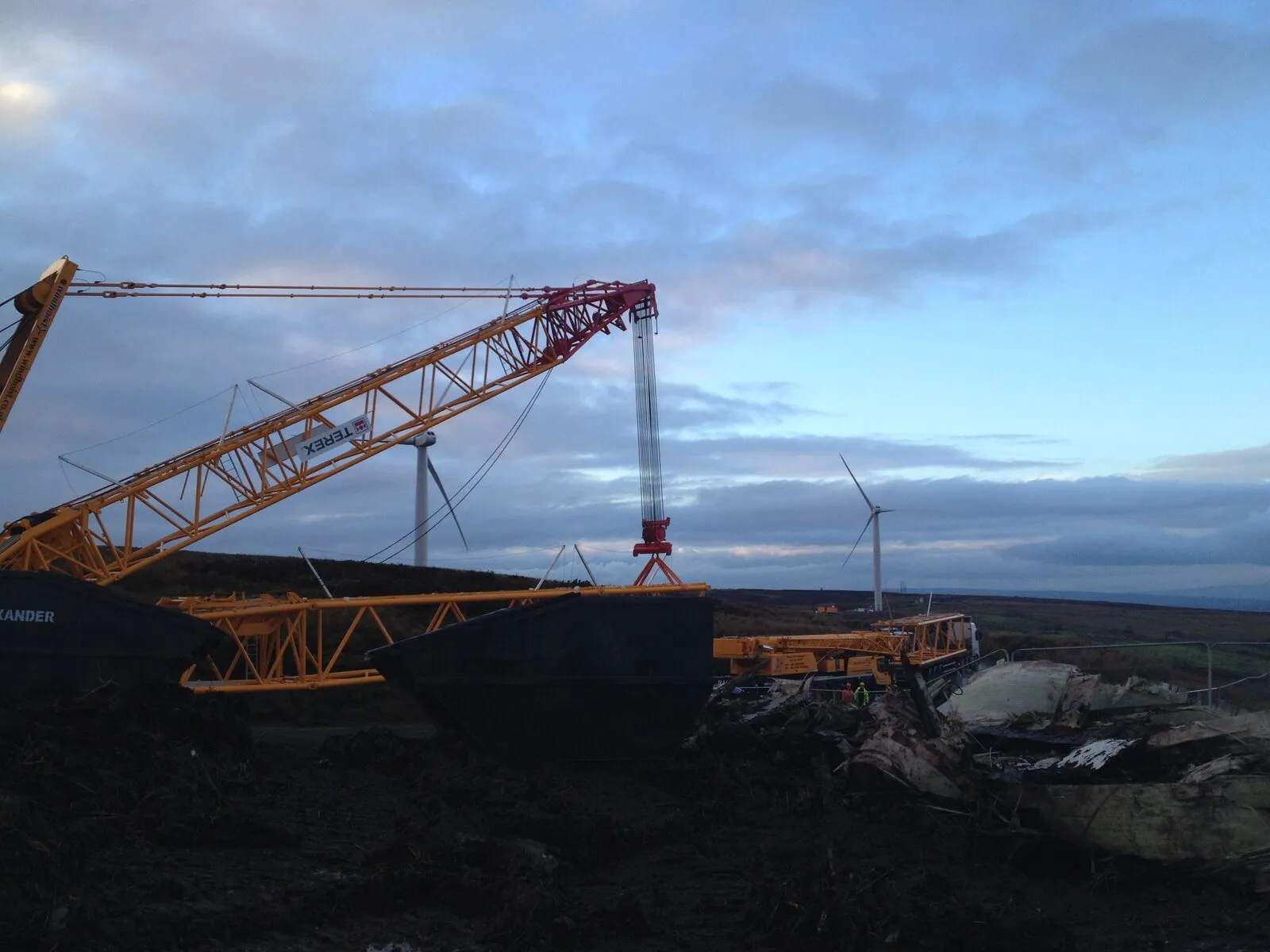 Lattice crane at dusk at Five Mile Town
