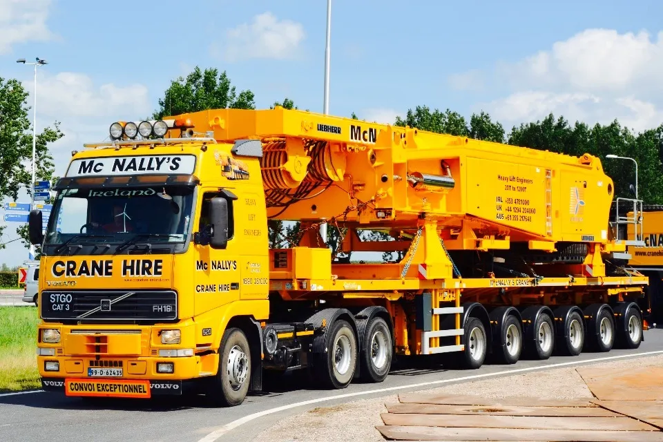 McNally’s Volvo low-loader hauling a crane superstructure